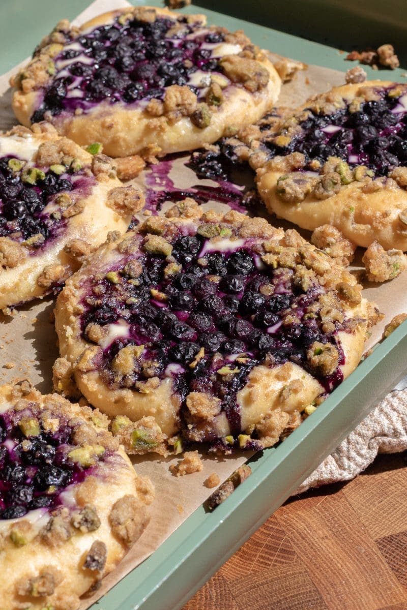 Close up of the blueberry cheesecake buns.