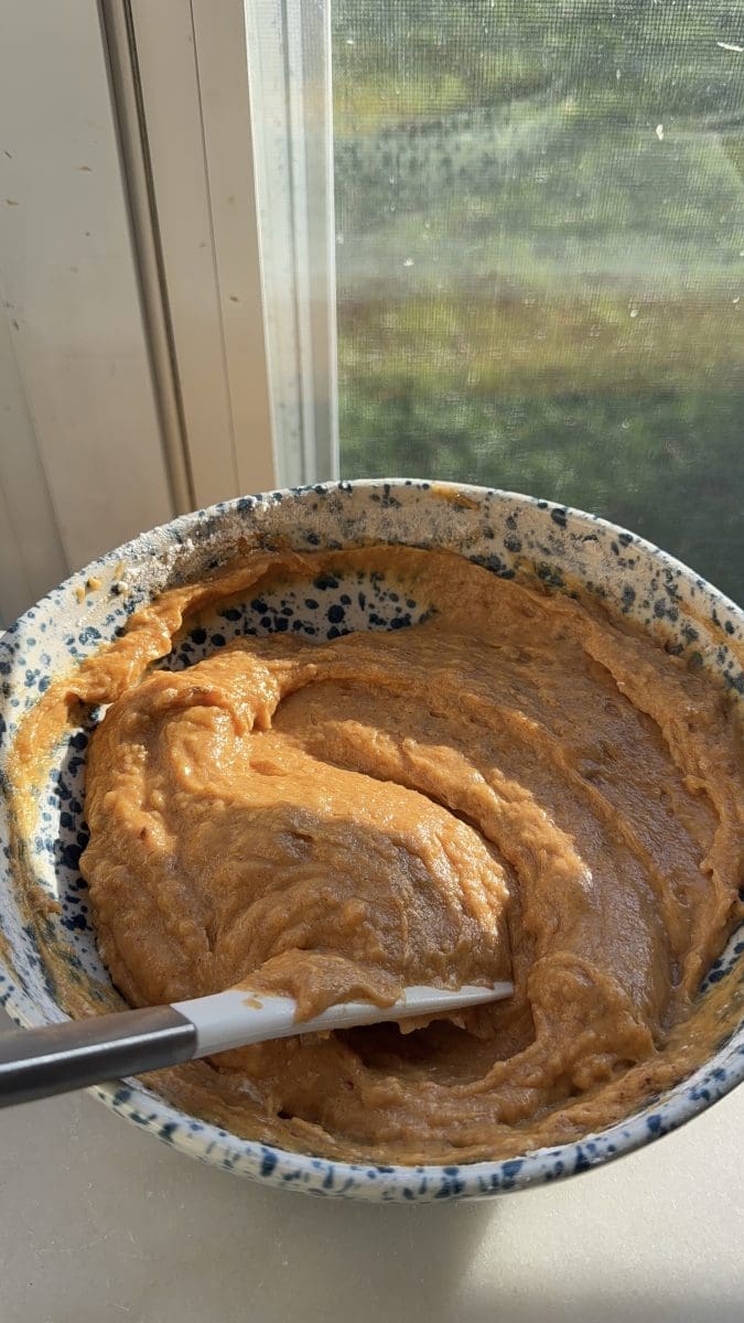 The finished pumpkin muffin batter.