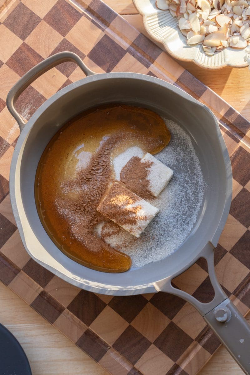 The honey topping ingredients in a saucepan.