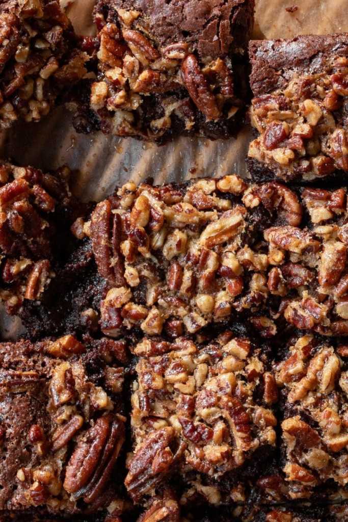 Close up of the pecan pie brownies.