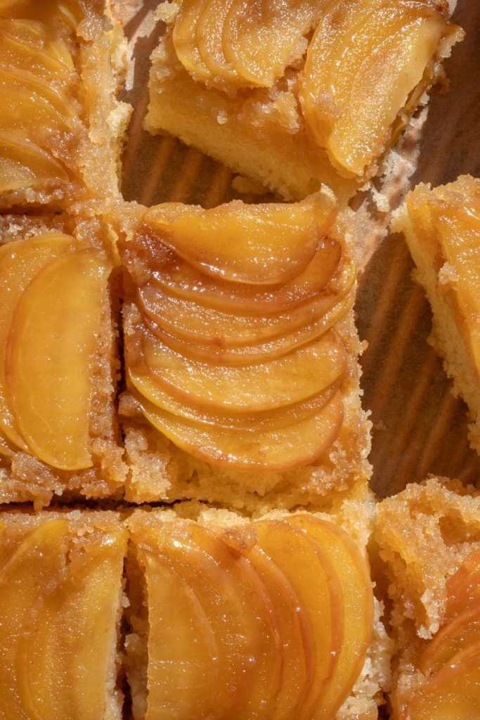 Close up of the caramel apple upside down cake.