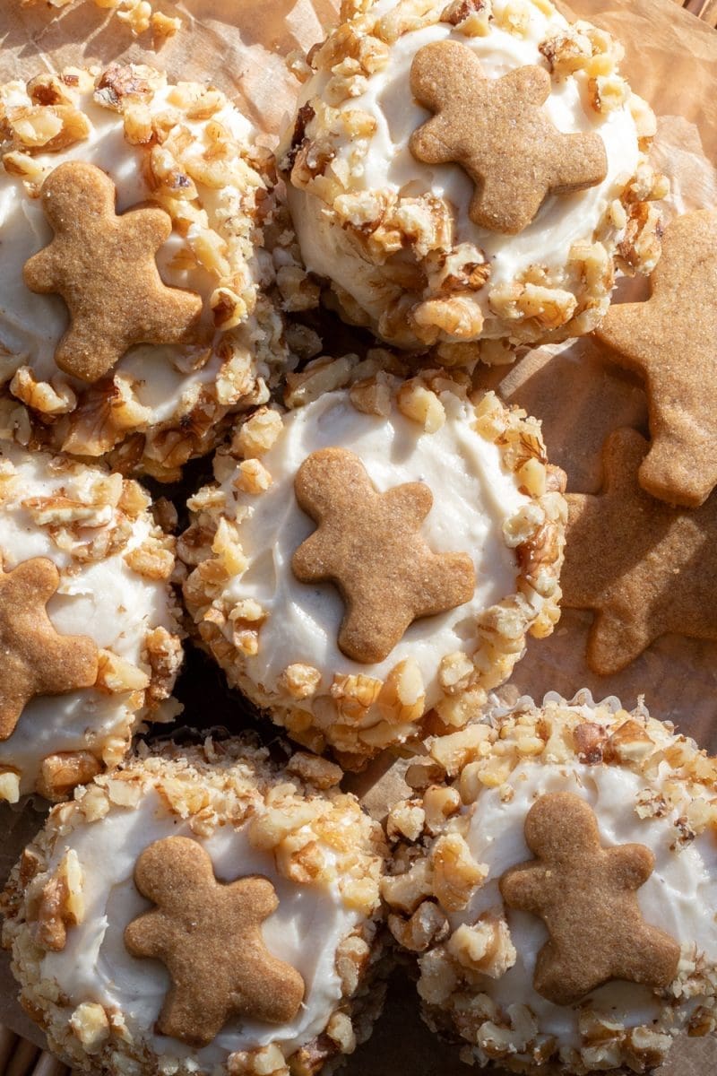 Close up of the tops of the small batch gingerbread cupcakes.
