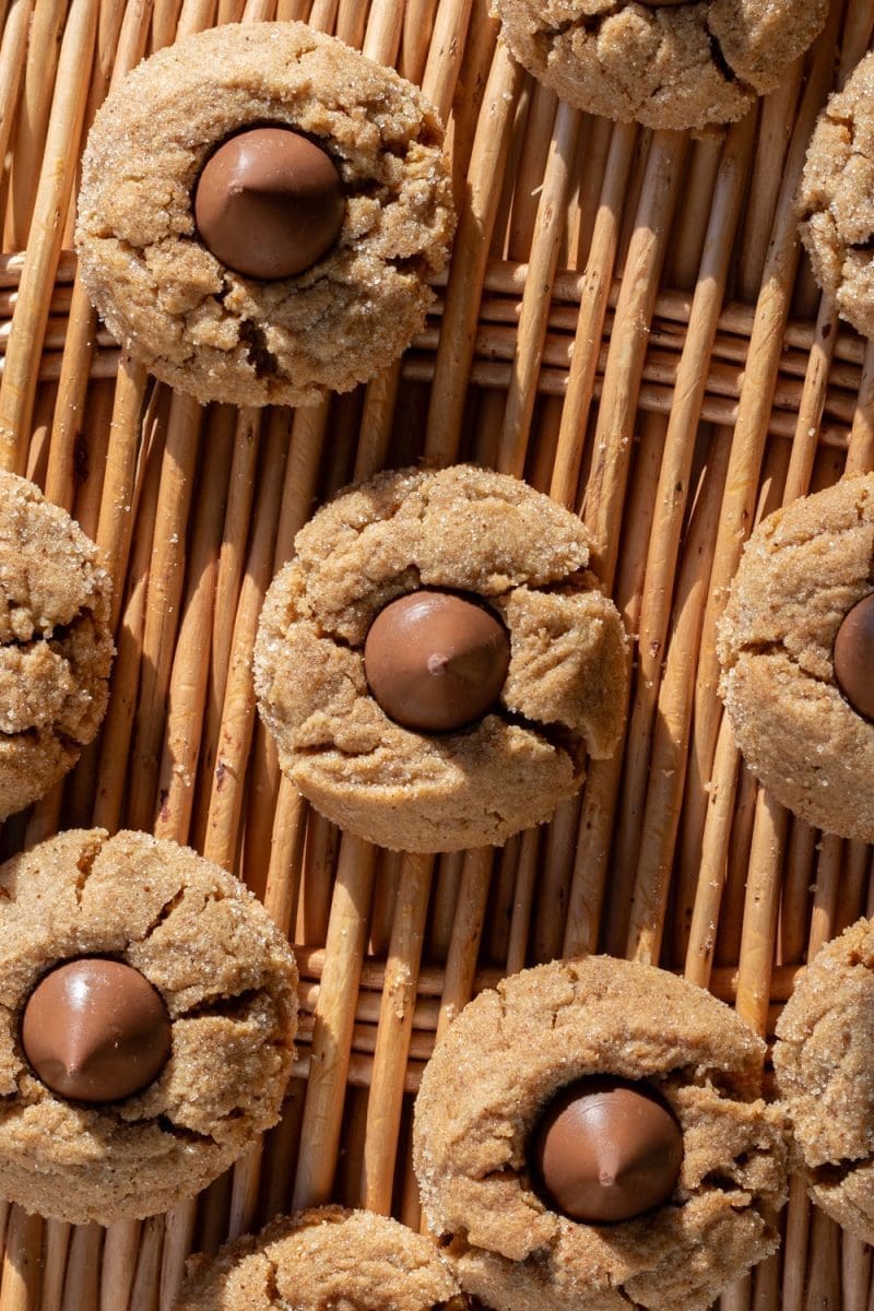 The small batch peanut butter blossoms on a serving tray.