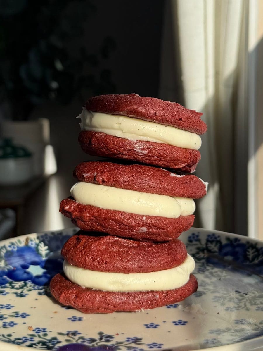 Red Velvet Brownie Cookie Sandwiches