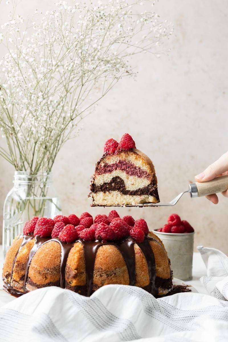 Chocolate Raspberry Marbled Bundt Cake
