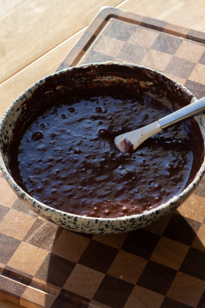 The batter after mixing in the dry ingredients.