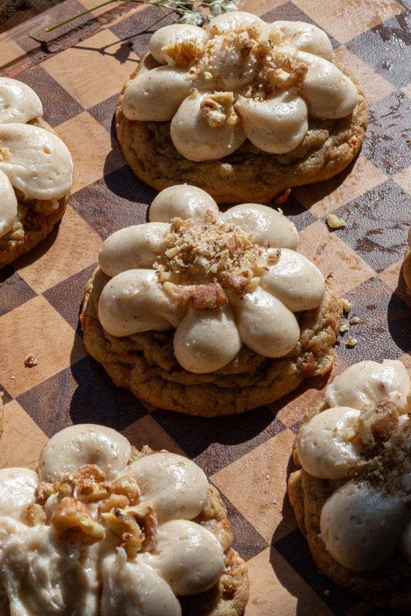 Close up side-view of the carrot cake cookies.