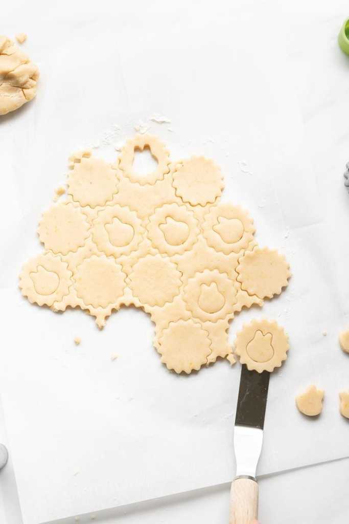 Cutting out the cookies and bunny stamps