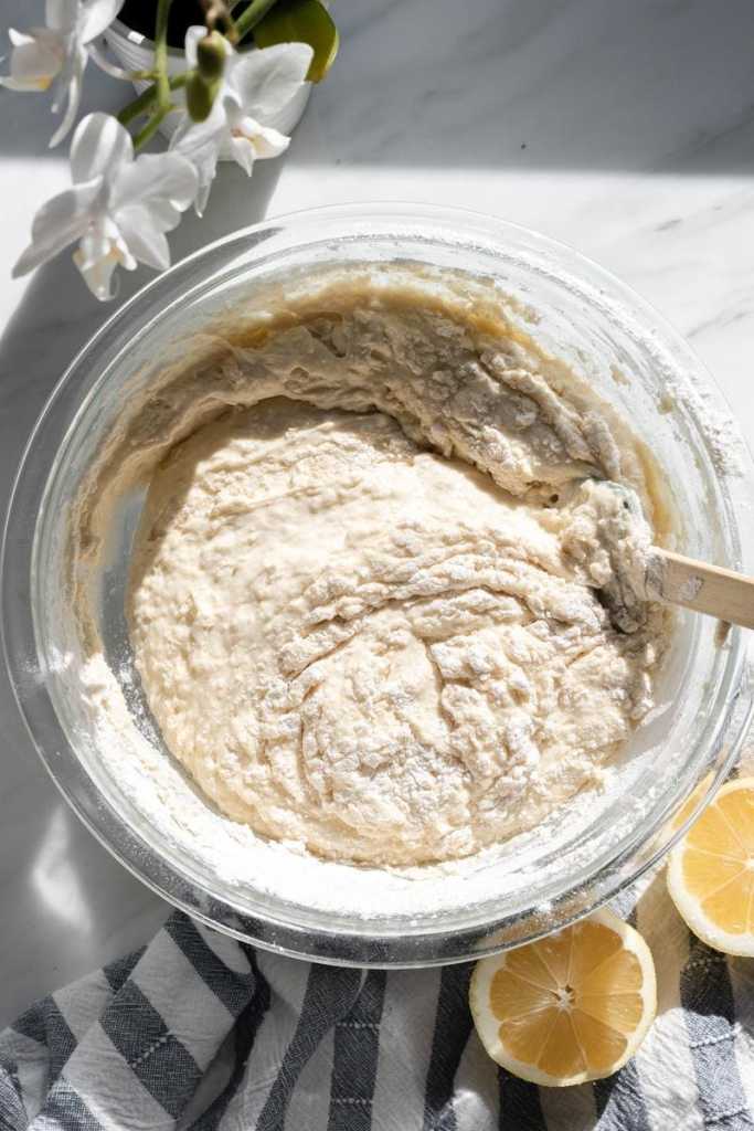 Folding the flour into the batter