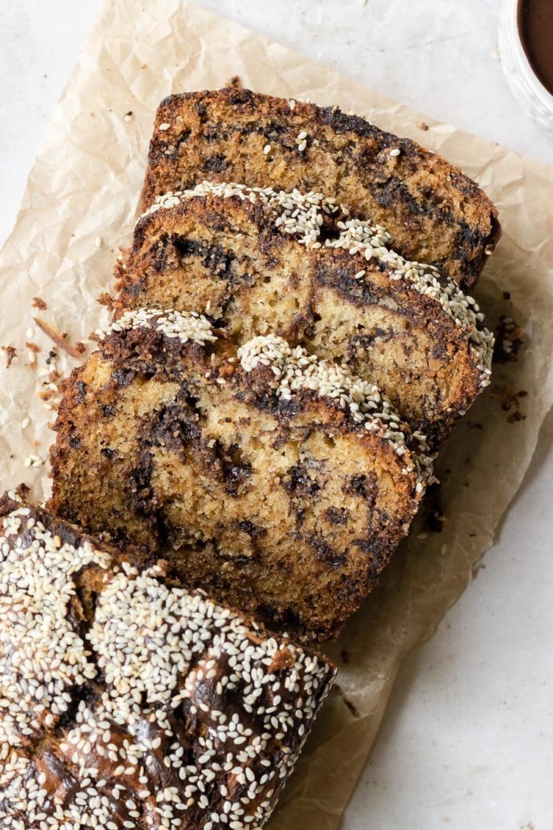 Chocolate Tahini Swirled Banana Bread