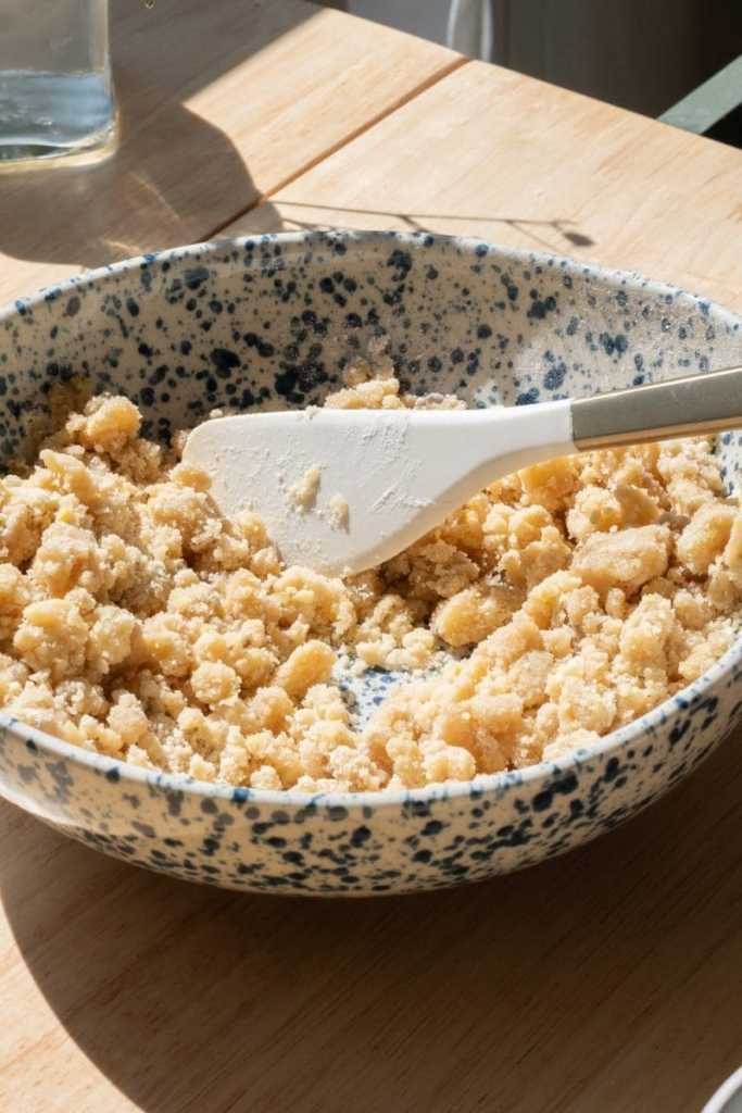 The lemon streusel in a mixing bowl.