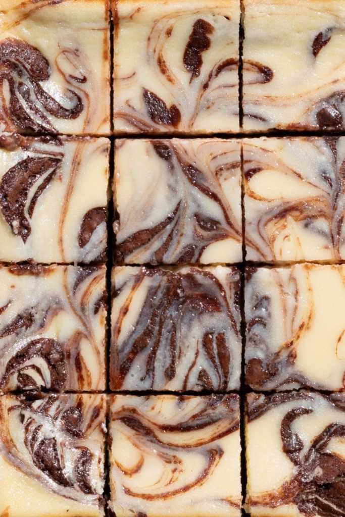 Overhead view of the cheesecake brownies