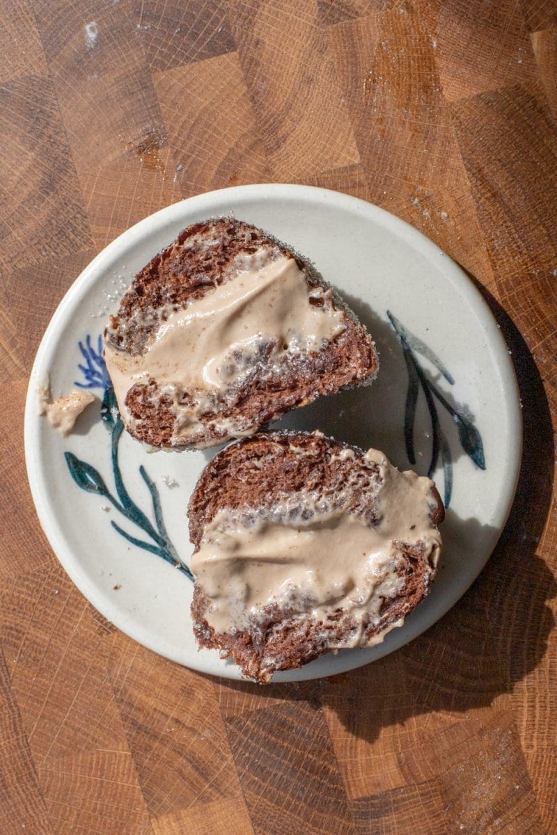 Cross-section of the chocolate coffee donuts.