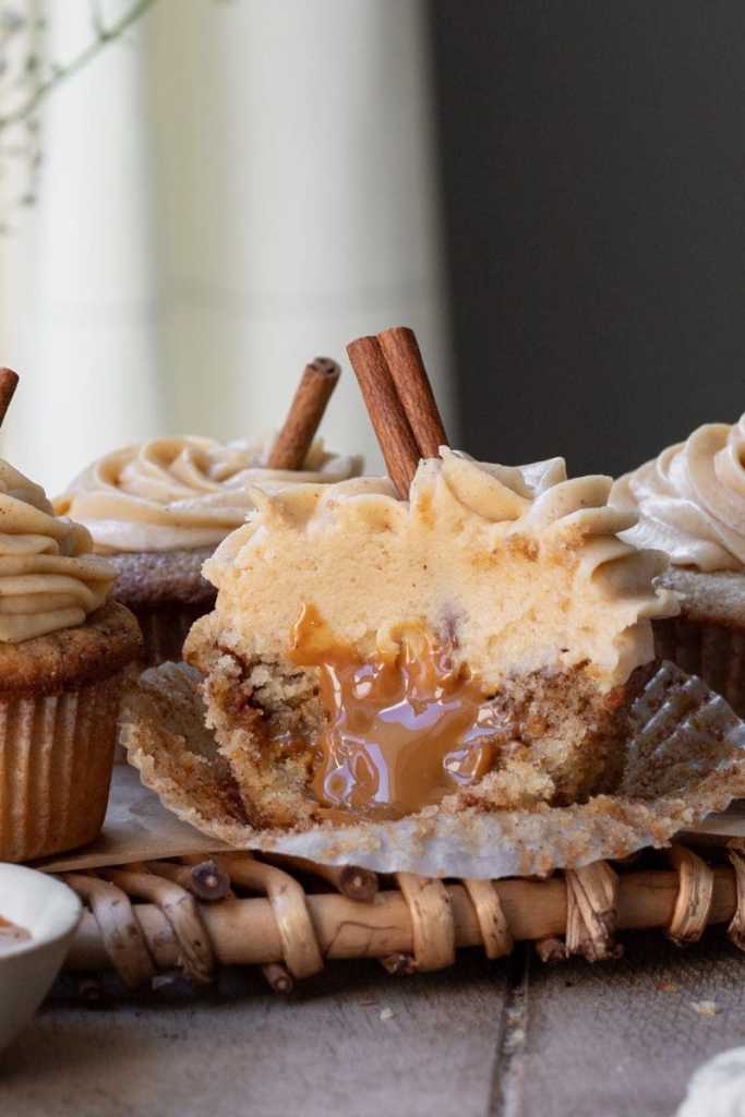 Cross section of the chai dulce de leche cupcakes.