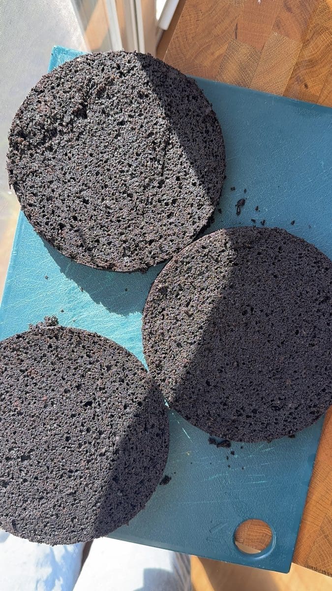 The cake sliced into three slices.