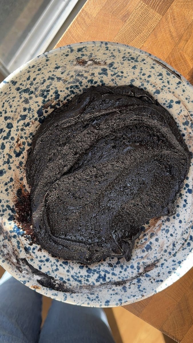 The finished chocolate peanut butter cookie dough.