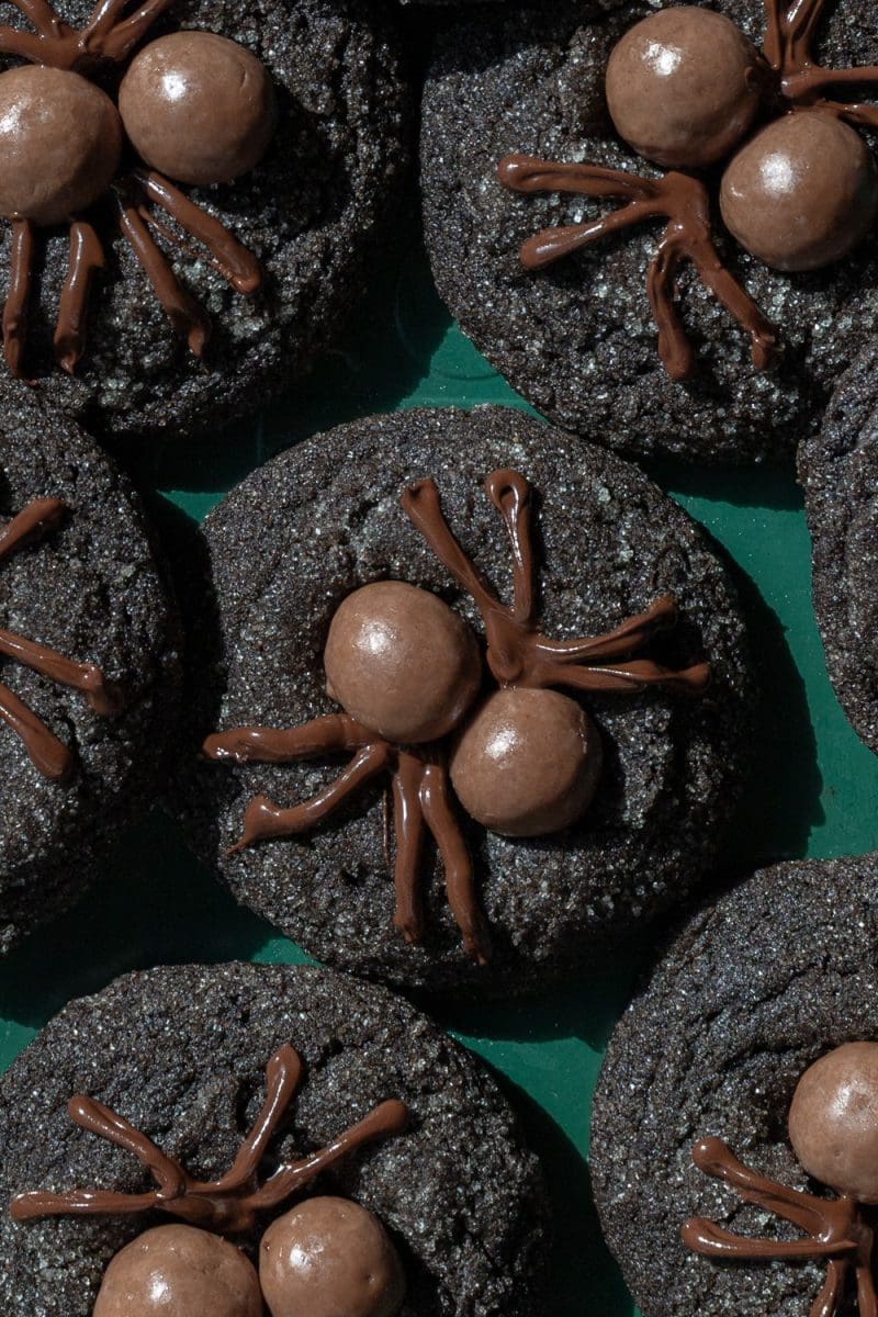 Close up of the halloween spider cookies.