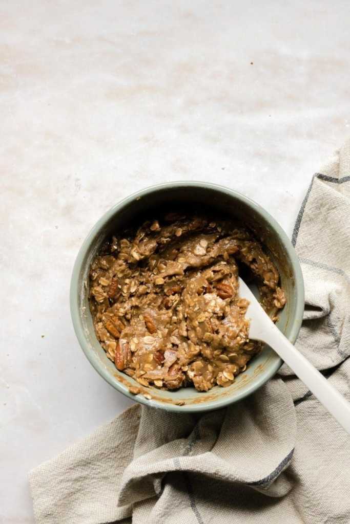 The finished cookie dough in a mixing bowl.