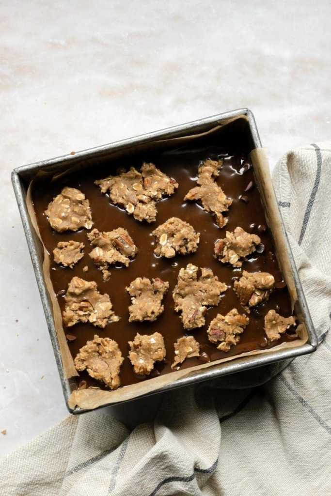 The pumpkin spice caramel cookie bars prior to baking.