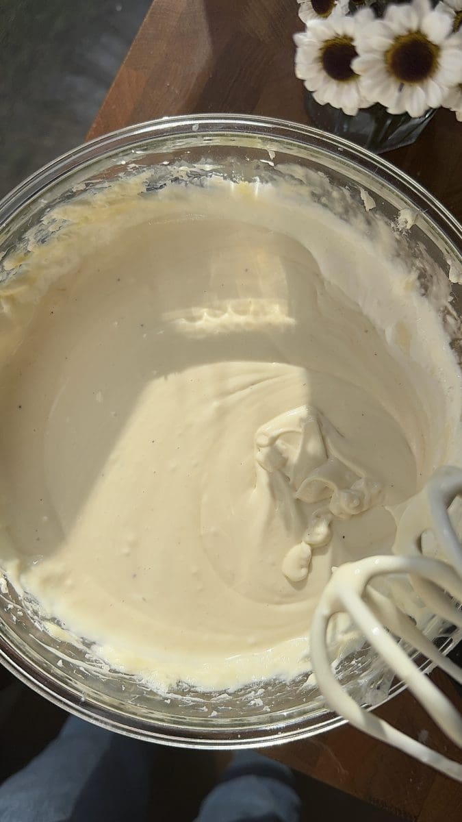 All of the cheesecake ingredients beaten together.