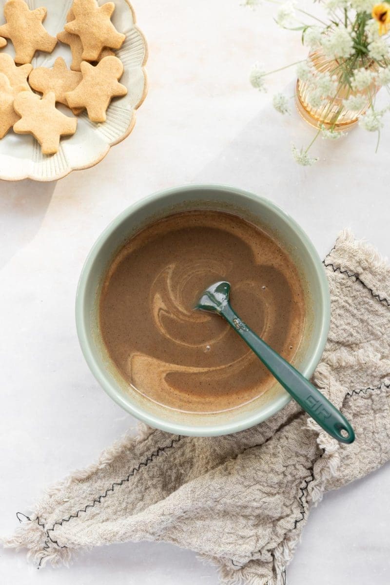 Making the gingerbread white chocolate sauce.
