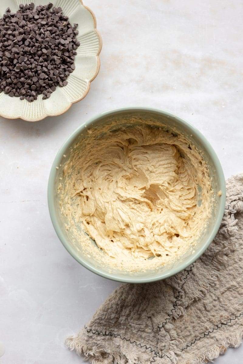 The batter with the sugar, butter, eggs and vanilla beaten together.