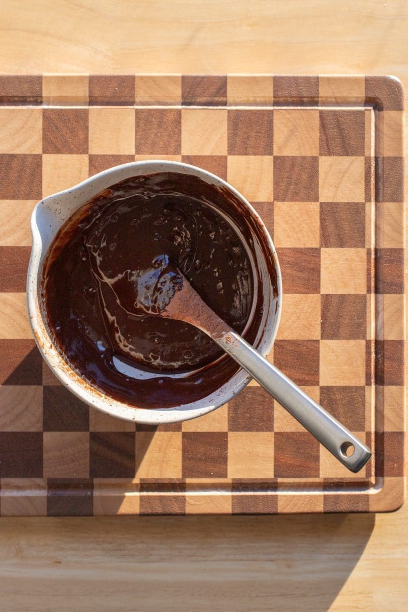 The chocolate, butter, and cocoa powder melted together.