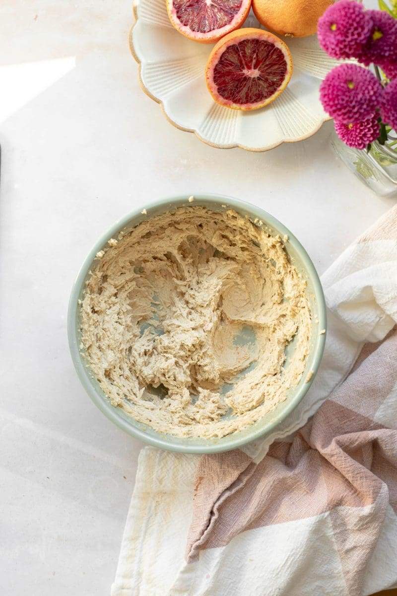 the butter, sugar, and zest beaten together