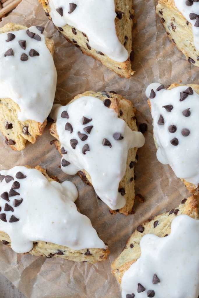 close up of the brown butter chocolate chip scones