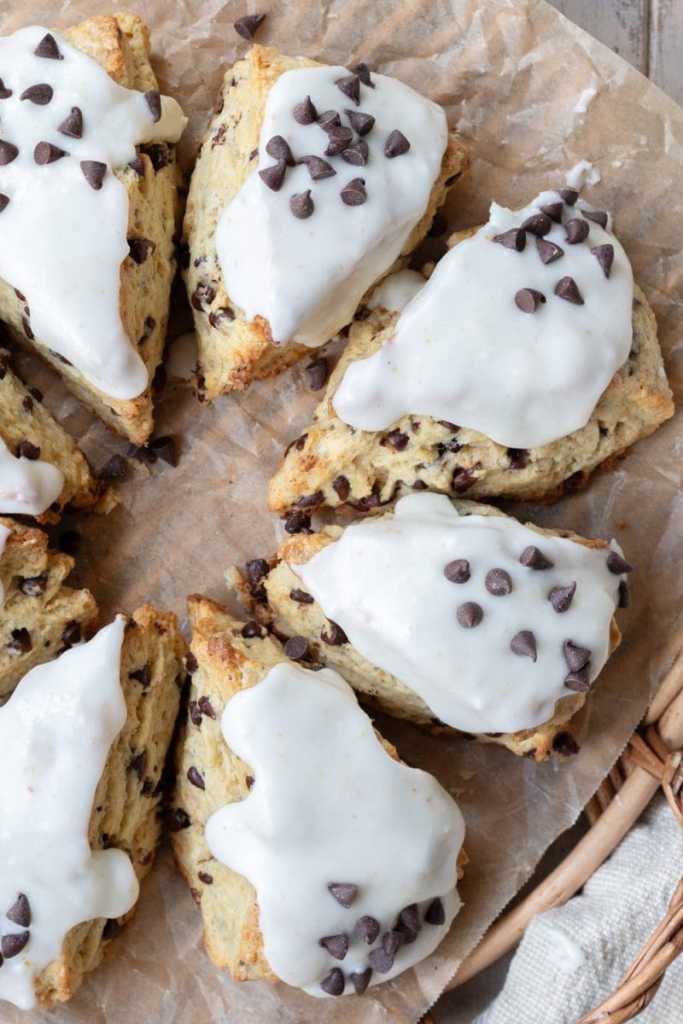 close up of the brown butter chocolate chip scones