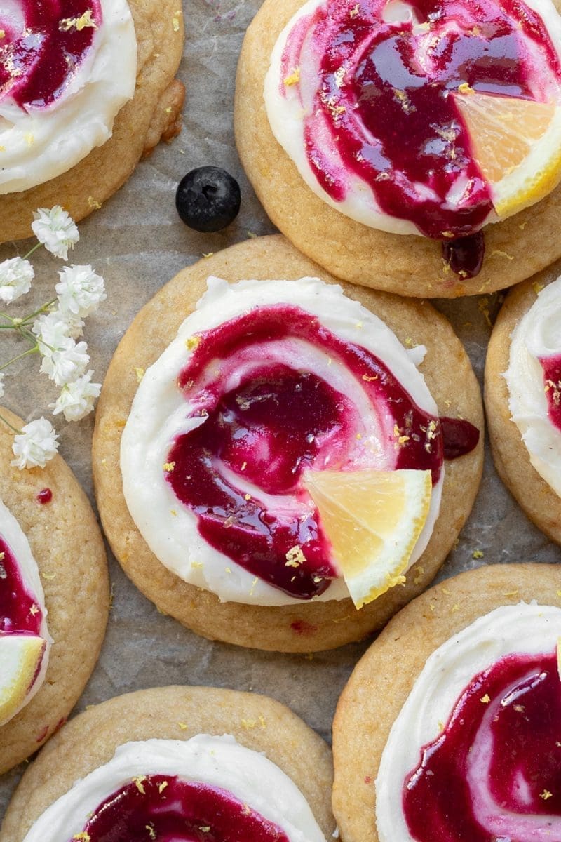 close-up of the lemon blueberry cookies