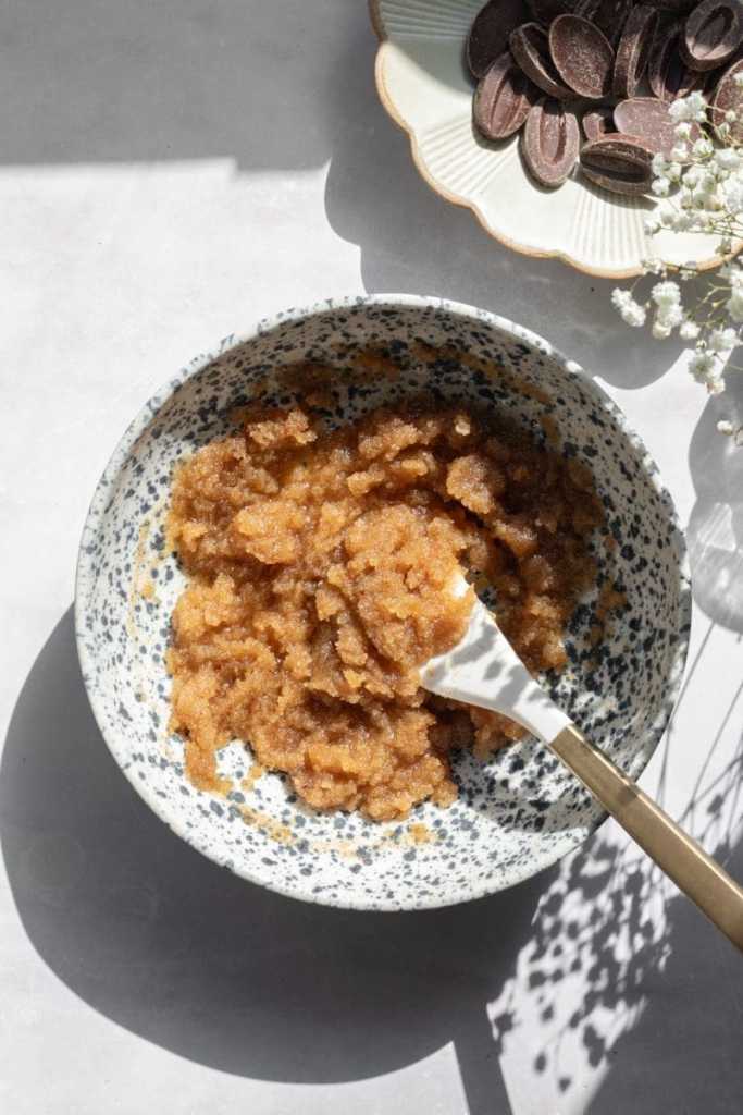 The sugars and brown butter mixed together.