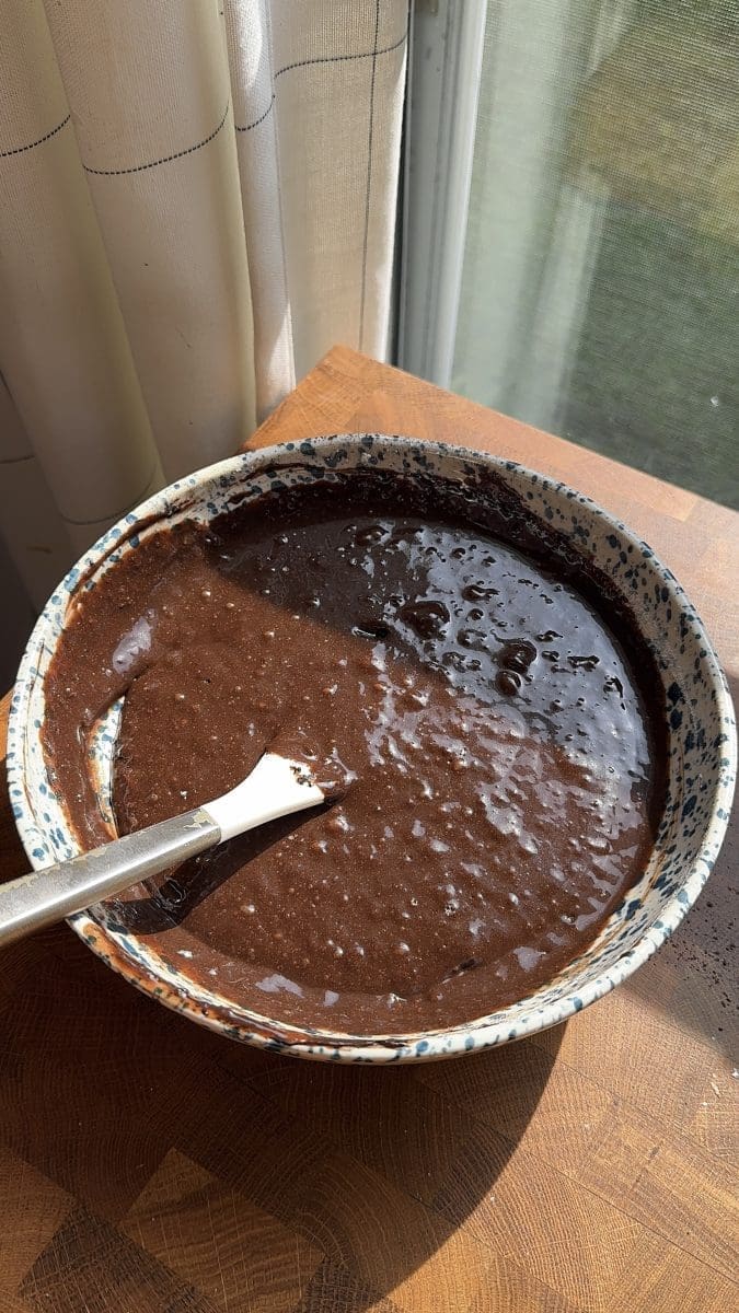 The batter after mixing in the dry ingredients.