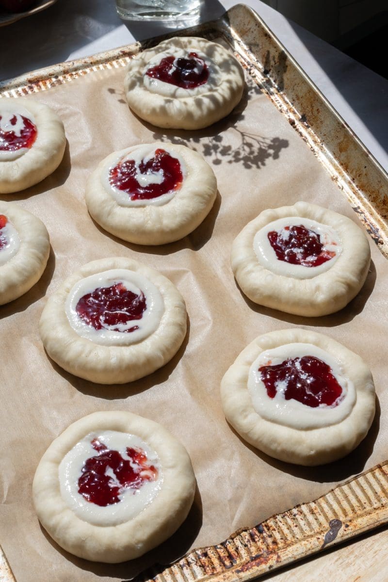 The buns after adding on the strawberry jam.