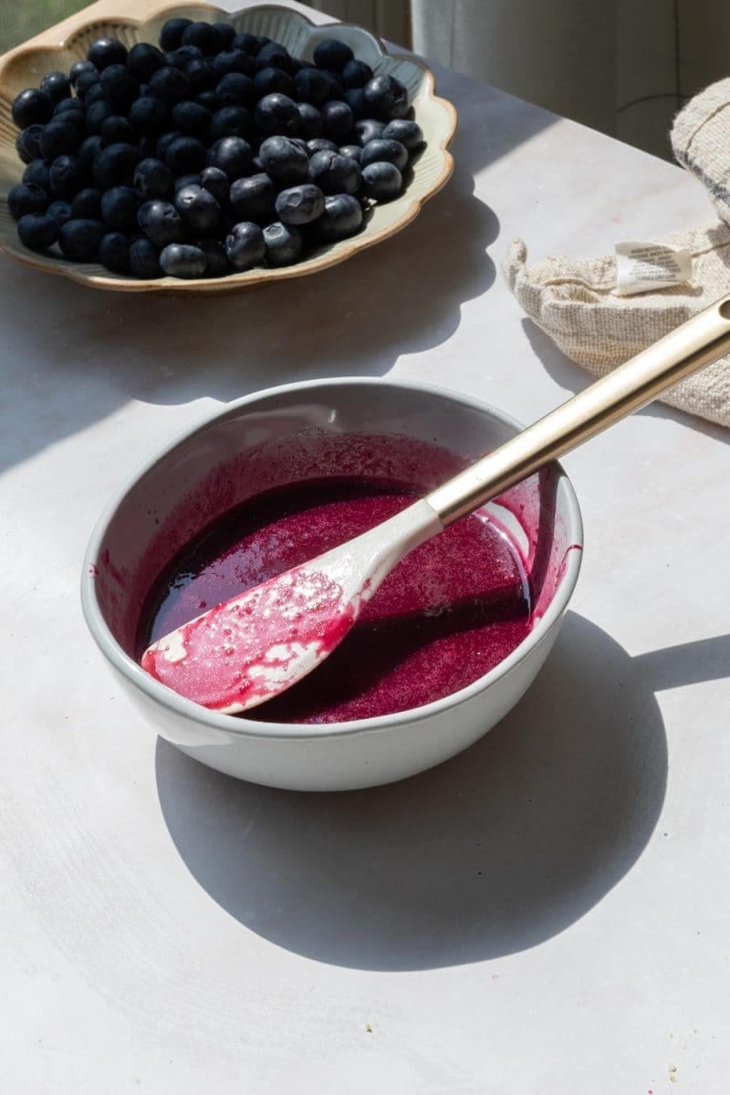 The blueberry curd in a small bowl.