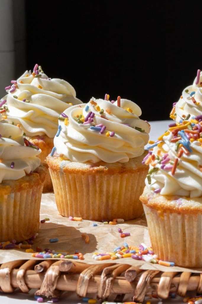 Close up of the small batch confetti cupcakes