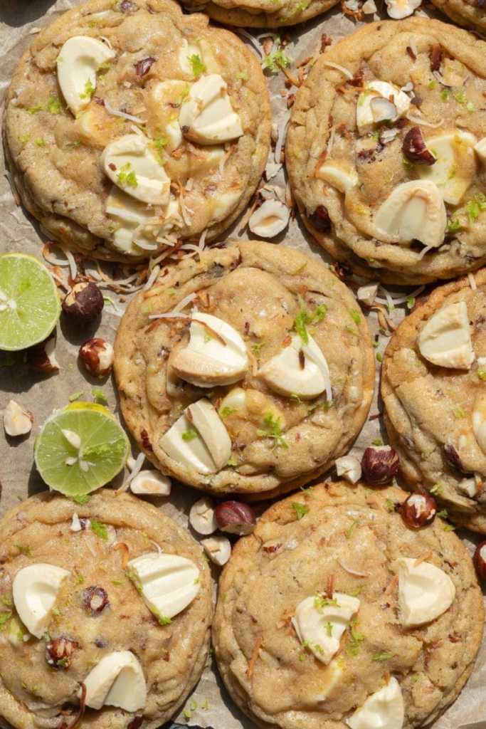 Close up of the key lime white chocolate chip cookies.