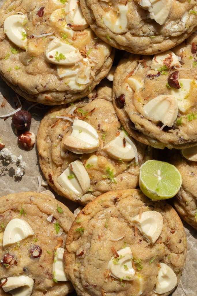 Close up of the key lime white chocolate chip cookies.