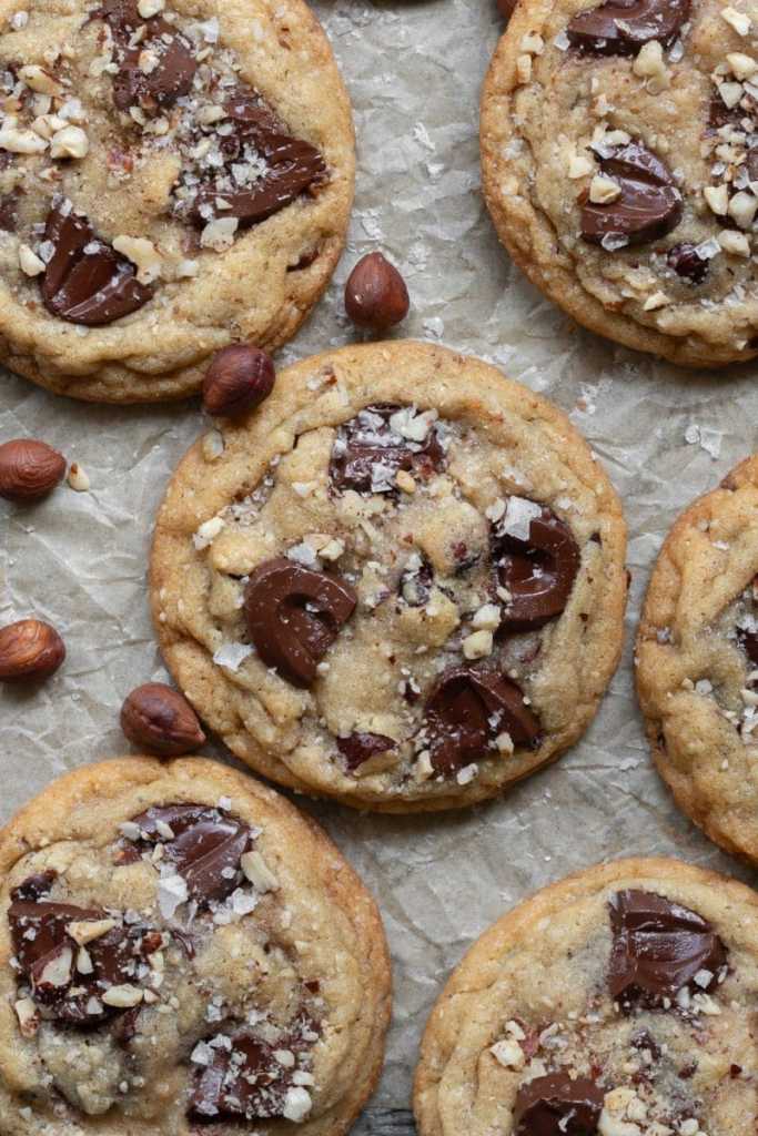 Close up of the hazelnut chocolate chip cookies