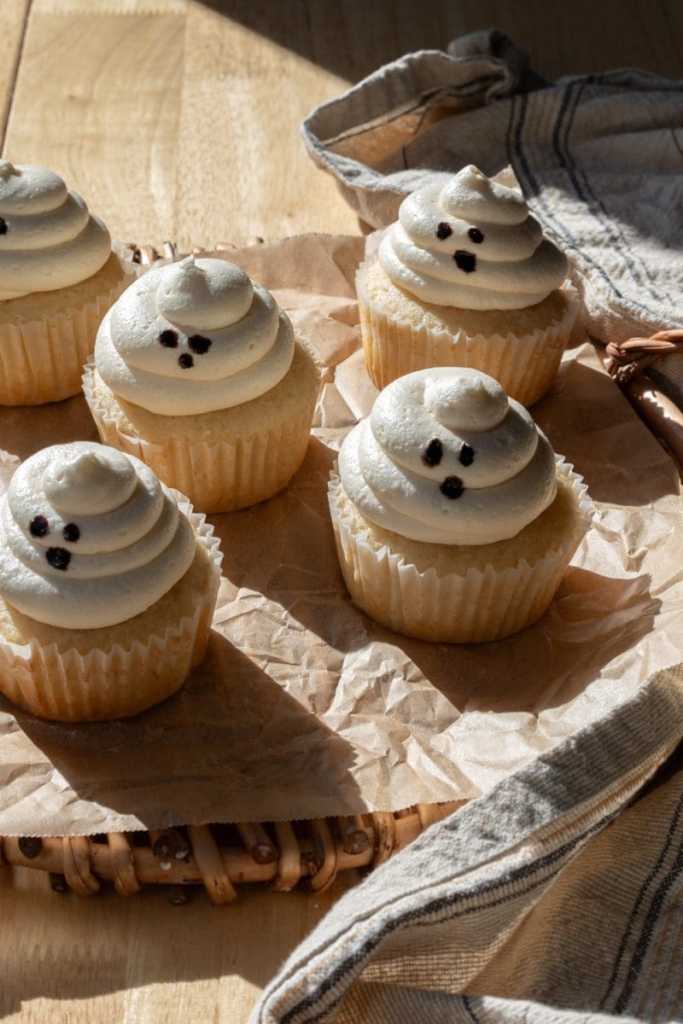 Overlooking the marshmallow ghost halloween cupcakes.