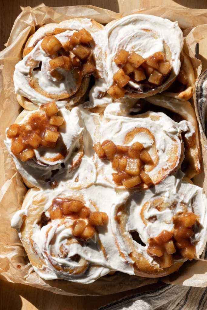 Close up of the apple pie cinnamon rolls.