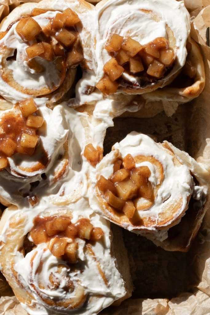 Close up of the apple pie cinnamon rolls.
