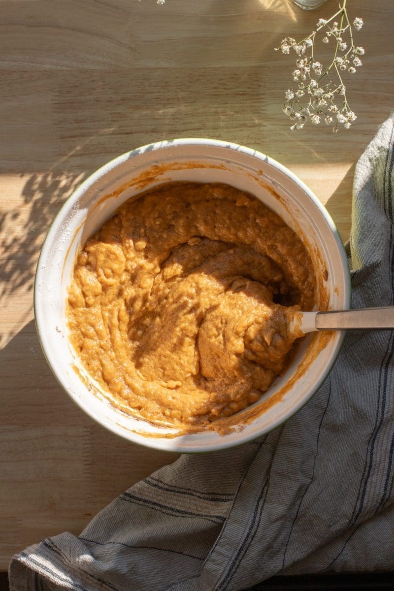 The dry ingredients folded into the cake batter.