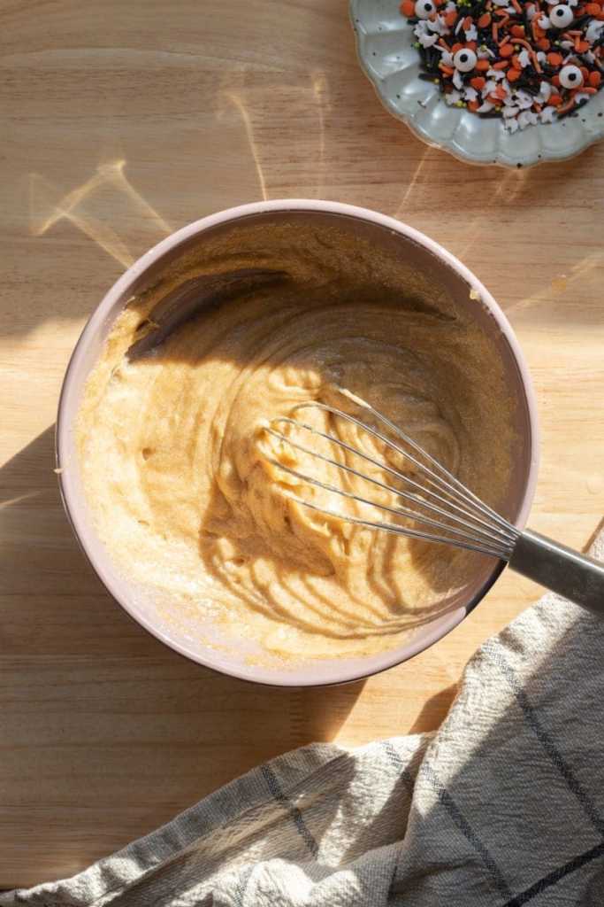 The dough after whisking in the egg and vanilla.