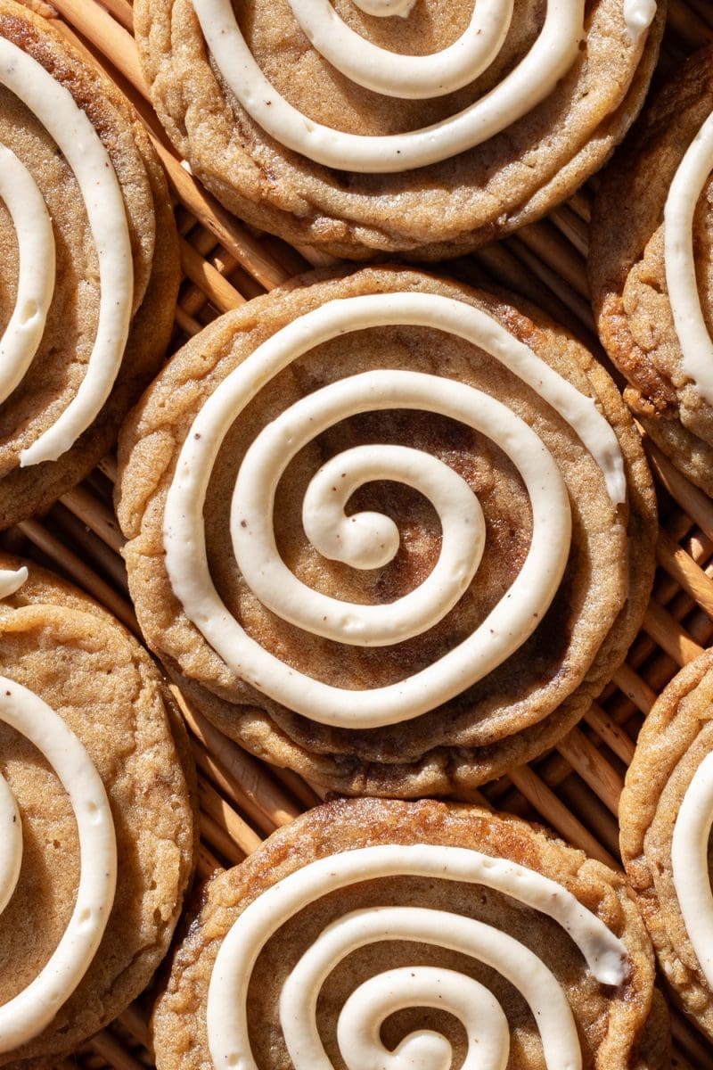 Close up of a chai cinnamon roll cookie.