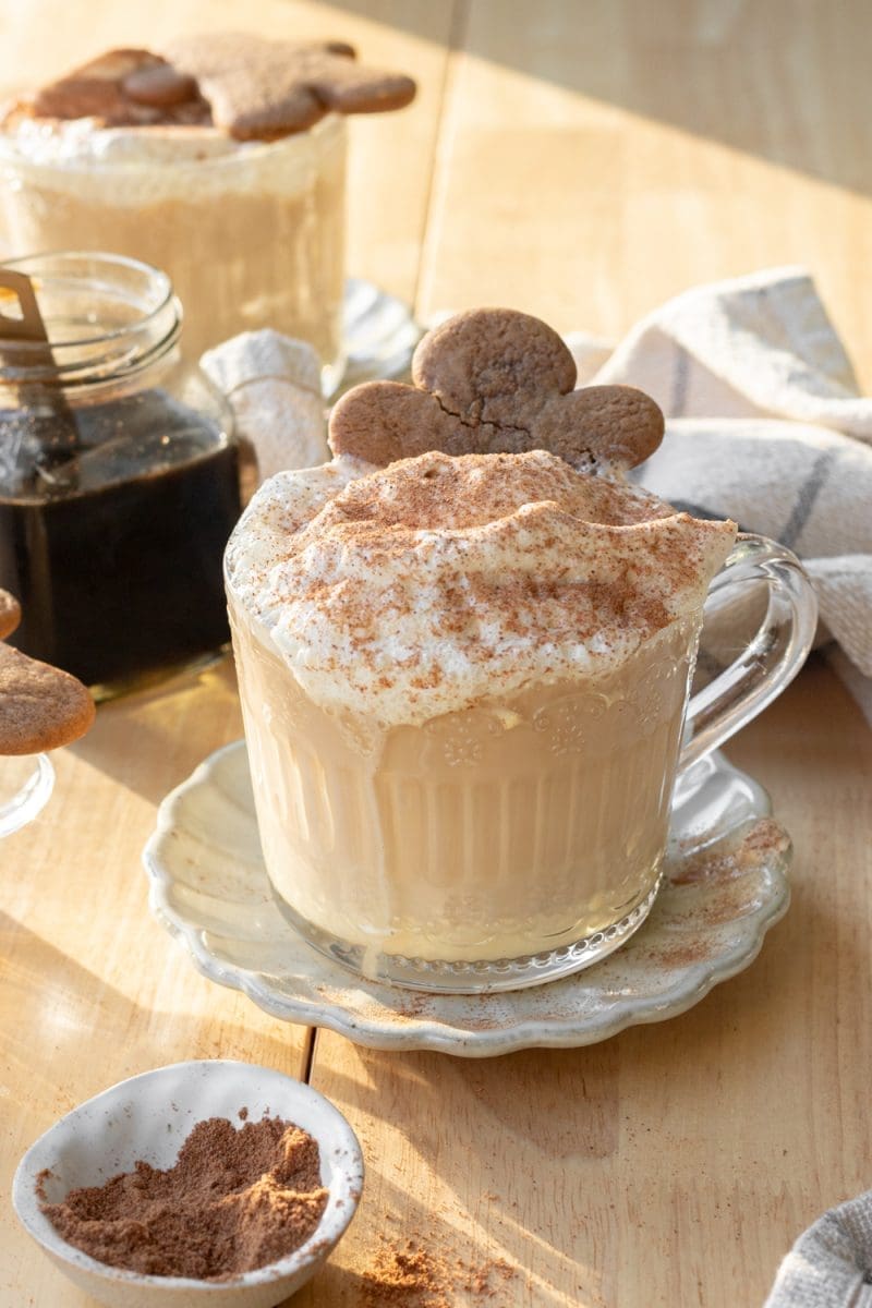 Close up of the gingerbread eggnog latte.