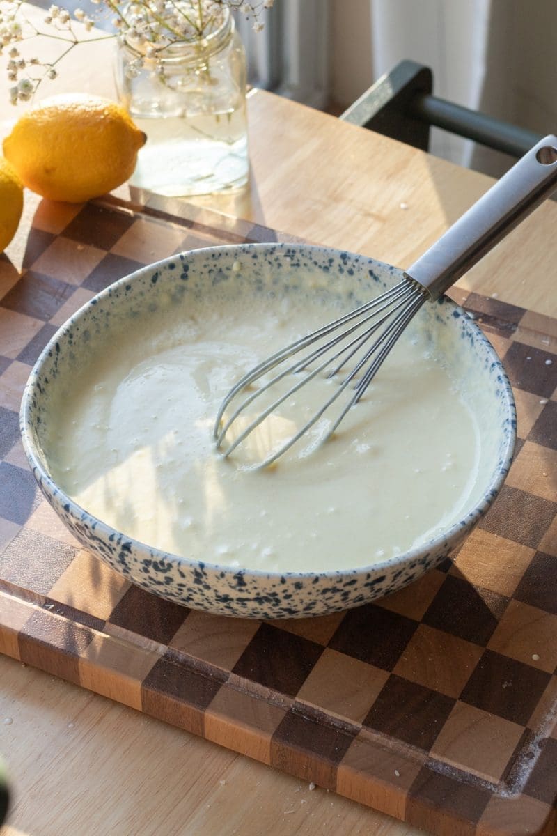 Pudding in a mixing bowl.