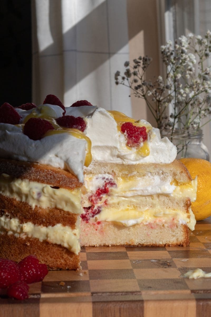 Lemon Raspberries and Cream Cake