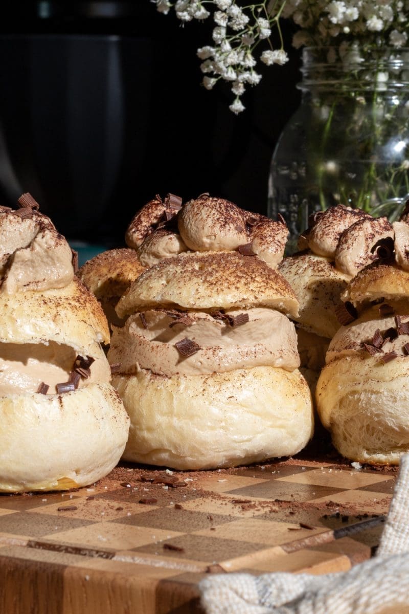 Close up of the tiramisu cream buns.