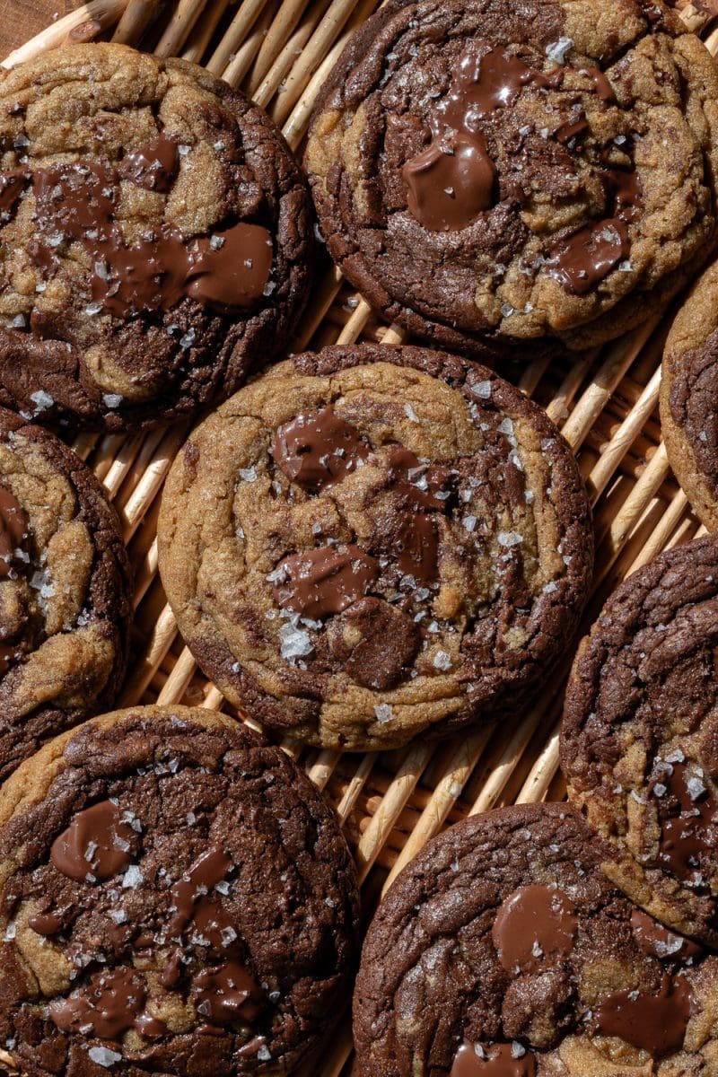 Close up of the espresso brownie chocolate chip cookies